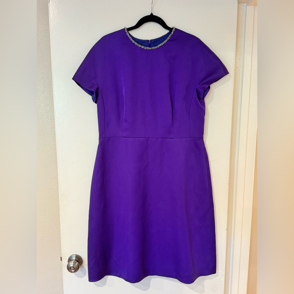 Escada Vibrant Purple Midi Dress with Beaded Neckline